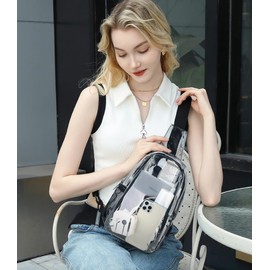 TINYAT Clear Sling Bag for Stadium Approved Transparent Bag Crossbody Casual Shoulder Chest Bag Clear Purse for Concert Sport