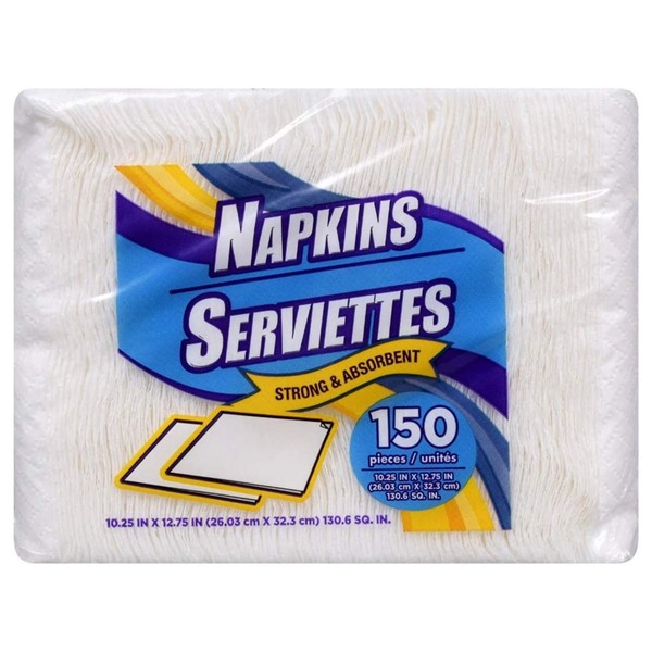 Napkins White Paper USA MADE! 150 ct. 13.25X10.25. An Incredible Value! Excellent Quality Napkins. Healthy Napkins are FSC Approved & FREE from Ink, Dyes & Perfumes! Perfect Size for Daily Use