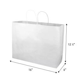 SSWBasics Large Paper Bags with Handles - White Kraft Shopping Bags, Case of