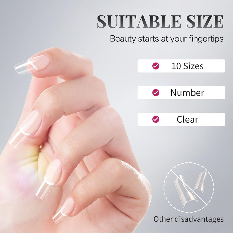 krofaue Nail Tips Lady French Style Acrylic Artificial Half Cover