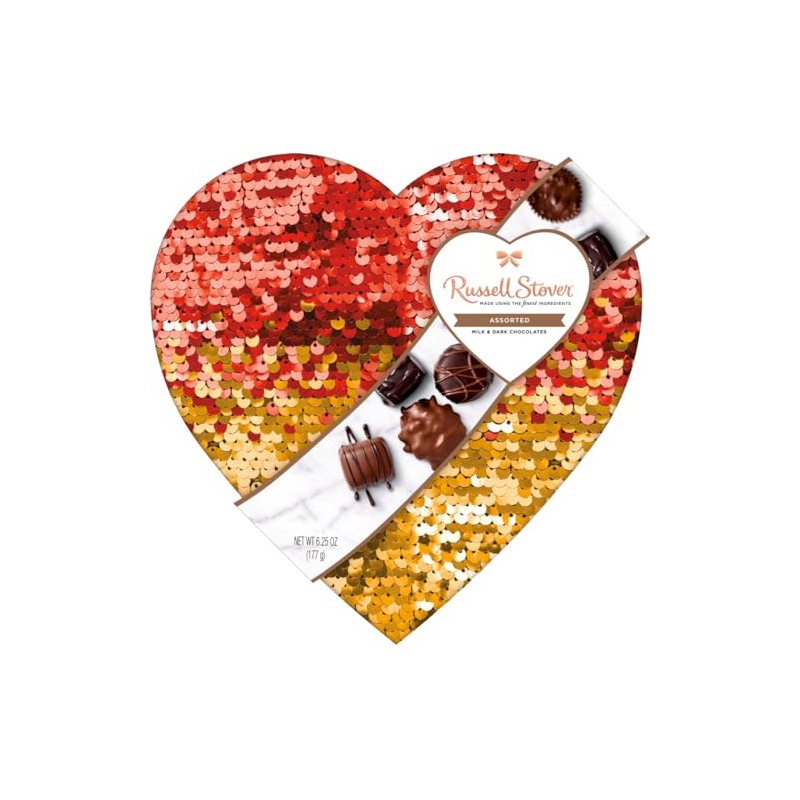 Russell Stover, Double Sequin Heart Box, 6.25 Ounce