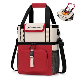 Maelstrom Insulated Lunch Bag Women,20L Lunch Box for Men,Leakproof Double Deck Cooler Bag with Quick Access Flip-Top Lid (Red-beige)