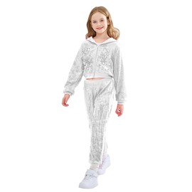 LOLANTA Kids Dance Outfit Sequin Jacket Birthday Party Outfits School Stage Performance Shiny Dancewear (Silver, 7-8 Years)
