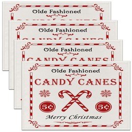 Christmas Placemats Set of 4 Christmas Quote Placemats for Dining Table Indoor Outdoor Kitchen 45X30cm Candy Canes Print Table Mats Placemat Xmas White Decor Table Place Mats