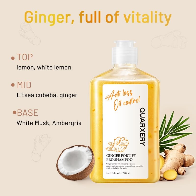 QUARXERY Shampoo Anticaída Ginger Pro Shampoo: y Cabello Graso con