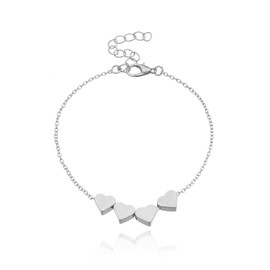 Yienate Heart Bracelet Silver Love Wrist Chain Boho Hand Chain Minimalist 4 in Love Bracelets Jewelry Gifts for Women Girls