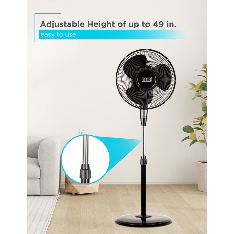 BLACK+DECKER 16 Inches Stand Fan with Pedestal Base, Height Adjustable