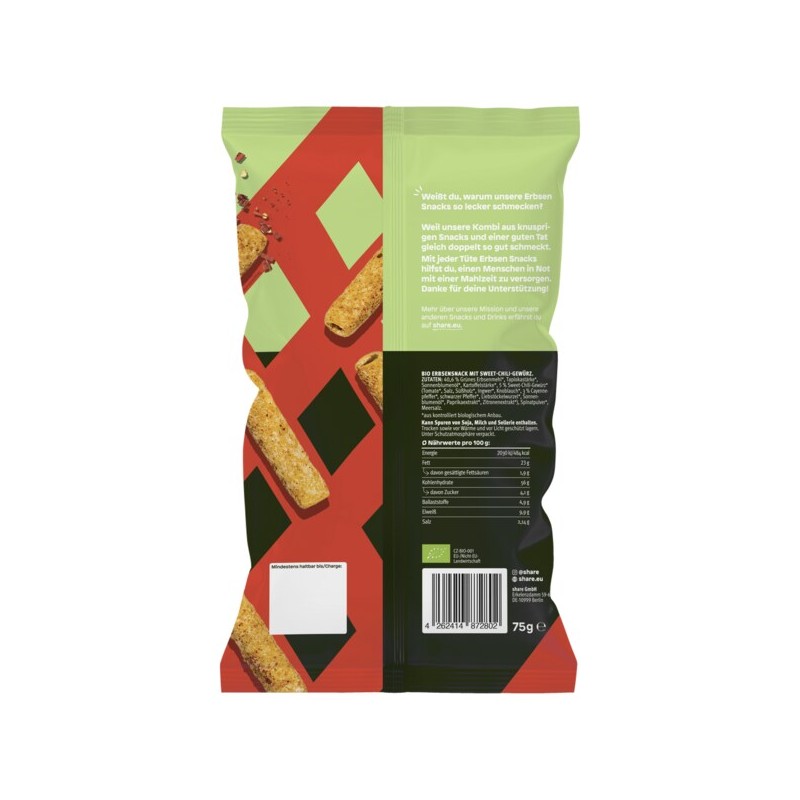 쉐어 share 완두콩 스낵 스위트 칠리 친자연 75g Share Pea