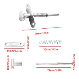 2PCS Stainless Steel Spring Plunger Latch Lock - 6.5x80mm (0.26x3.15 Inch) Spring-Loaded Latch Pin for Furniture, Bed, and Door Applications