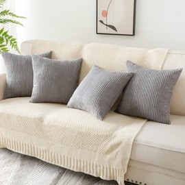 Sungeek Set of 4 Corduroy Cushion Covers, 45 x 45 cm, Decorative Cushion Covers, Soft Cushion Cover, Decorative Cushion, Sofa Cushion, Couch Cushion, Decorative Cover for Sofa, Bedroom, Living Room