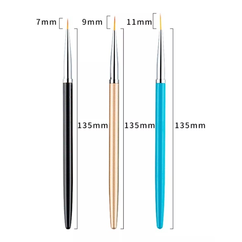 Obp 3 Pinceles Liner Fino Mano Alzada Nail Art Uñas