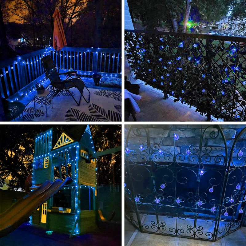 Blue 2-Pack 100 LED 64FT Crystal Globe Solar Christmas Lights,