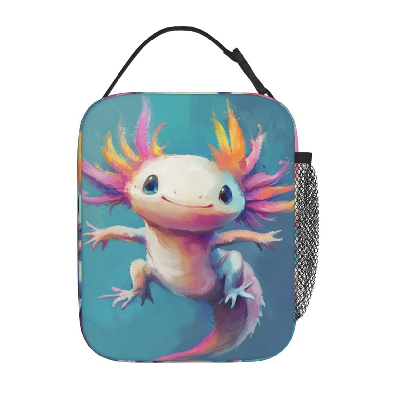 DZUAIKIT Rainbow Axolotl Print Lunch Box Waterproof Reusable Lunch Bag