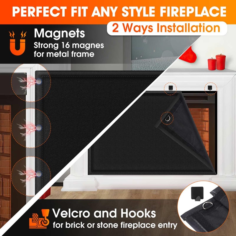 CADARA Fireplace Blocker Blanket Stops Heat Loss, Magnetic Fireplace Draft