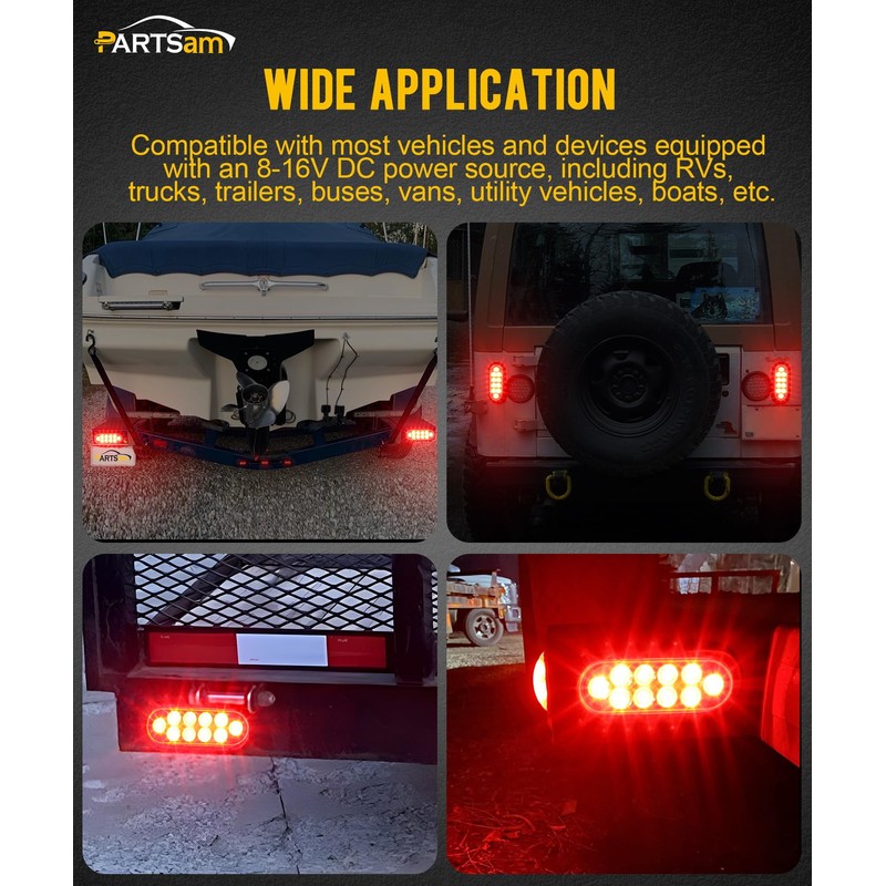 Partsam 2Pcs 6 Inch Oval Red Led Trailer Tail Lights