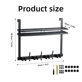 EARLESS BEAR Broom Holder Over The Door Over Door Broom and Mop Rack Over The Door Hooks Organizer With4 Slots & 3 Hooks 1 Storage Basket For Laundry Room, Garage, Closet, Kitchen Decor (black)