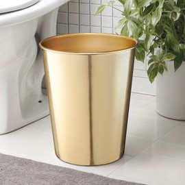 Monarch Abode Handcrafted Metal Durable Wastebasket Trash Can for Home Office Bedroom, Decorative Wastebasket, Modern Bathroom Décor, Standard, Brushed Gold