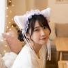 猫耳 カチューシャ コスチューム用小物 lolita風 フリルカチューシャ 鈴付き ロリータ コスプレ (ホワイトパープル)