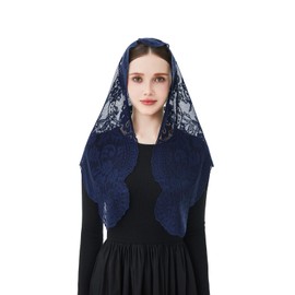 Wgior Elegant Lace Chapel Veil for Women - Floral Design, Traditional Prayer Headscarf, Church or Religious Events (Navy Blue)