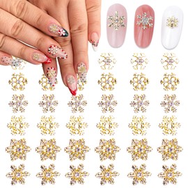 SILPECWEE 36pcs Gold Snowflake Nail Charms 3D Christmas Nail Art Charms Flat-back Nail Rhinestone Hollow Nail Studs Alloy Nail Jewels Decoration for DIY Salon Manicure Accessories
