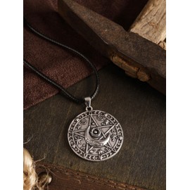 HAQUIL Wiccan Pentagram Crescent Moon Necklace, Faux Leather Cord, Pagan Jewelry Gift for Men and Women