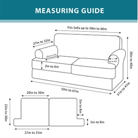 Jcones T Cushion Loveseat Slipcover 3 Pieces Sofa Covers for T Cushion Sofa Stretch Slip Covers for 2 Cushion Couch with 2 Individual T Shape Seat Covers (Brown, 2 Cushion)