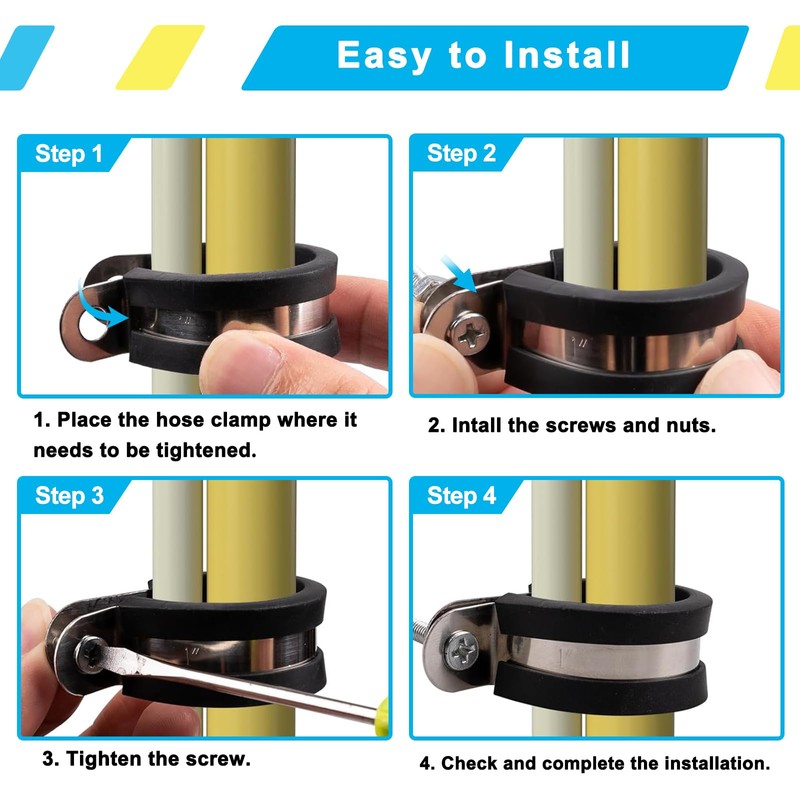 12Pcs 1-3/4 Inch Cable Clamps, 304 Stainless Steel Rubber Cushion