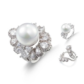 Waimore Women’s Artificial Pearl Statement Ring - Elegant Design with Zirconia Accents, Perfect for Weddings, Anniversaries, and Formal Occasions