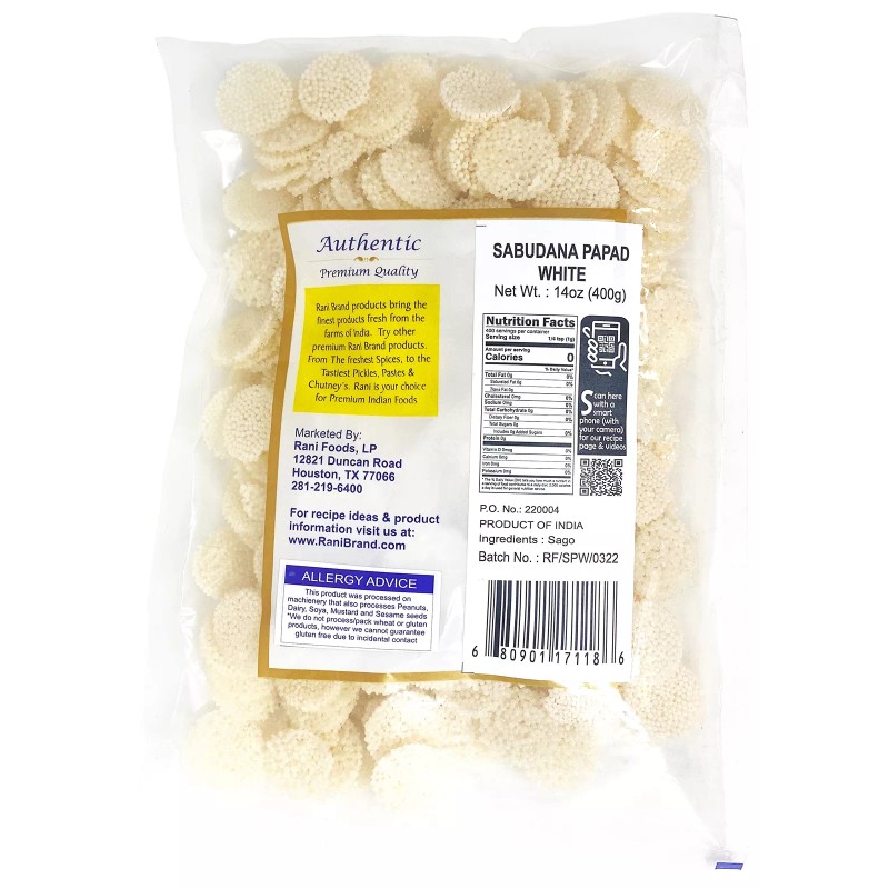 Rani Sabudana (Sago) Papad White 14oz (400g)