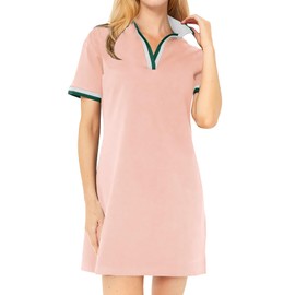 PEHMEA Women Polo Dress Short Sleeve with V Neck for Tennis Golf Workout Summer Casual Dresses(Pink-S)