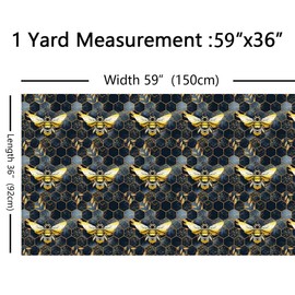 Honey Bee Fabric by The Yard,Geometric Honeycomb Marble Upholstery Fabric for Chairs,Modern Hexagon Cute Bee Fabric for Upholstery and Home DIY Projects,1 Yard,(L92*W150cm) Golden Blue