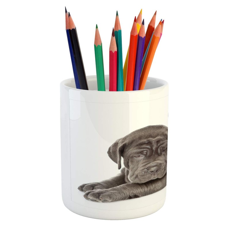 Ambesonne Dog and Cat Pencil Pen Holder, Neapolitan Mastiff and