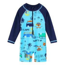 HUAANIUE Baby/Toddler Boy One-Piece Swimsuit UPF 50+ Long Sleeve Swimwear