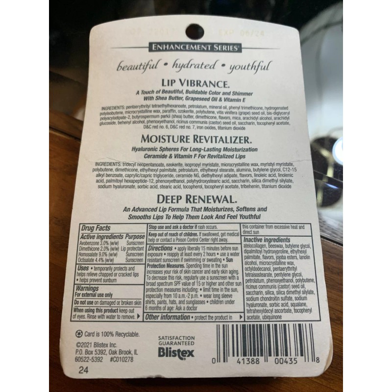 Blistex Enhancement Series 3 sticks SPF 15- EXP 6/24 Moisture