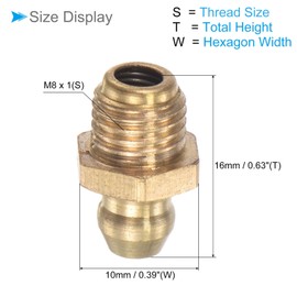 CoCud Brass Straight Grease Fitting, | M8x1mm Metric | Hydraulic Grease Nipple - (Applications: for Replacing Missing or Broken Oil Fitting), 5-Pieces