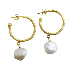 Süßwasserperle auf 22mm großen Creolen aus vergoldetem Sterlingsilber - Ohrringe for Damen - Schmuck