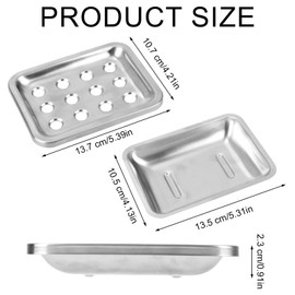 Soap Dish with Draining Tray, Double layer Stainless Steel Soap Holder with Drain Tray Durable Metal Soap Box Case Container with Drainage for Kitchen Sink Washbasin Bathtub Bathroom Shower(Silver)