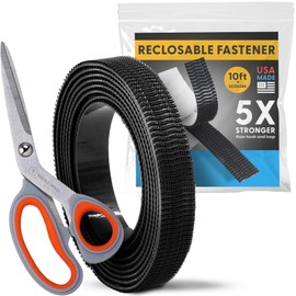 Industrial Strength - 10FT + Scissors Black Indoor/Outdoor Adhesive Mounting Tape - Self Mating Reclosable Fastener Compatible with 3M SJ3550 / SJ3560 Dual Lock