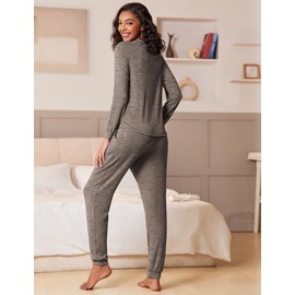 Ekouaer Women's Pyjamas Long Sleeve Pjs Set Warm Loungewear Soft 2 Pieces Ladies Sleepwear with Pockets Winter Coffee M