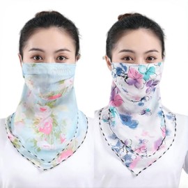 KOUMAKI Scarf, Neck Cover, Face Cover, UV Protection, Sunburn Protection, Floral Pattern, Cool, Summer, Mother's Day, Women's, Ear Hooks, Bicycle, Commute, Set of 2, 06