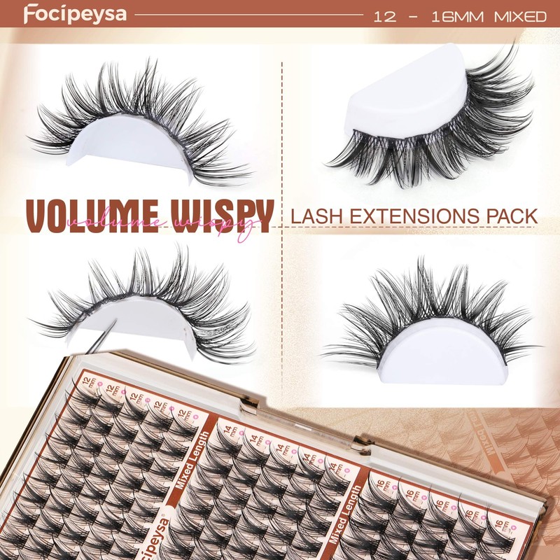 Focipeysa Wispy Lash Clusters Fairy Lashes 12-16mm Eyelashes Clusters Natural