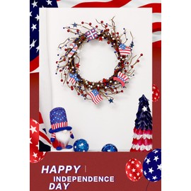 4th of July Wreath American Flag Wreath Independence Day Patriotic Wreath for Front Door Decoration Red White Blue USA Flag Design Holiday Decor Supplies
