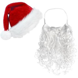 Christmas Hat and Beard Set, Classic Christmas Outfit for Adults, Perfect for Christmas Parties and Costume Events, Red Christmas Hat with Elastic Cord