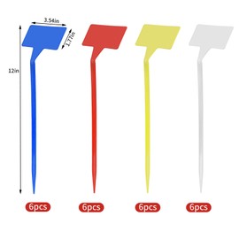 HOVEOX 24Pcs Plastic Plant Label Outdoor Waterproof Plant T-Type Tags Reusable Garden Plant Labels with a Marker Pen