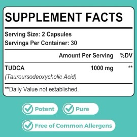 Tudca Suplemento De Sales Biliares 1000 Mg Kayseari 60 Caps Sin Sabor