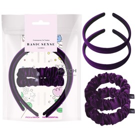 Basic Sense Girls School Velvet Hairband & Scrunchie Set - Uniform Match Hair Accessories, Purple