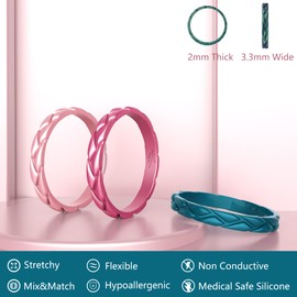 Zollen 4 paquetes de anillos de boda de silicona de hojas de oliva para mujer, anillos de boda de goma apilables, silicona hipoalergénica, tamaño 7