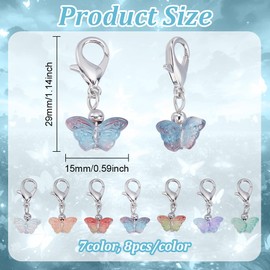PH PandaHall 56Pcs Acrylic Butterfly Pendant Crochet Stitch Marker 6 Colours Clip-On Charms Transparent Pendants Crystal Dangle Charms With Lobster Claw Clasps For Jewellery Keychains Knitting