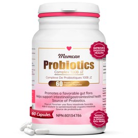 MOMCAN Probiotics Complex Jz 100 Billion CFU - 3 Strains Men & Womens Probiotic for Gut Health, Digestion & Microbiome Balance, Non-GMO, Gluten-Free Gut Supplement - 60 Vegan Capsules - Pack of 1