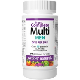 Webber Naturals Webber Naturals Most Complete Multi For Men, 90 Capsules, One-Per-Day, Over 55 Vitamins, Minerals, and Whole Food Fruit and Vegetable Sources per Capsule, Vegetarian